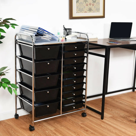 15 Drawer Rolling Storage Cart with Wheels for Home Office Black
