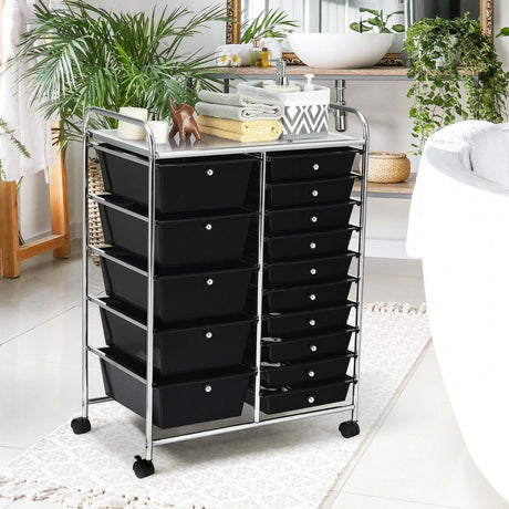 15 Drawer Rolling Storage Cart with Wheels for Home Office Black