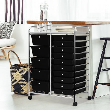 15 Drawer Rolling Storage Cart with Wheels for Home Office Black