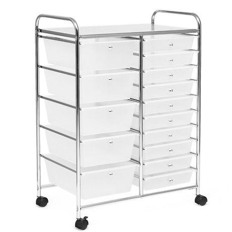15 Drawer Rolling Storage Cart with Wheels for Home Office Clear