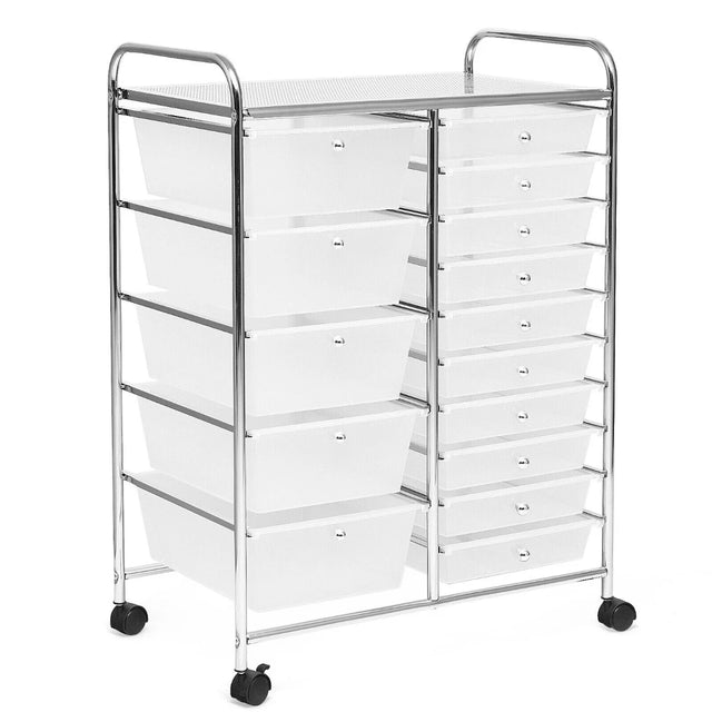 15 Drawer Rolling Storage Cart with Wheels for Home Office Clear