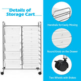 15 Drawer Rolling Storage Cart with Wheels for Home Office Clear
