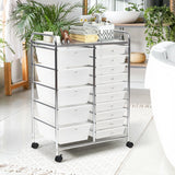 15 Drawer Rolling Storage Cart with Wheels for Home Office Clear