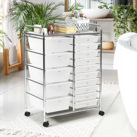 15 Drawer Rolling Storage Cart with Wheels for Home Office Clear