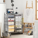 15 Drawer Rolling Storage Cart with Wheels for Home Office Clear