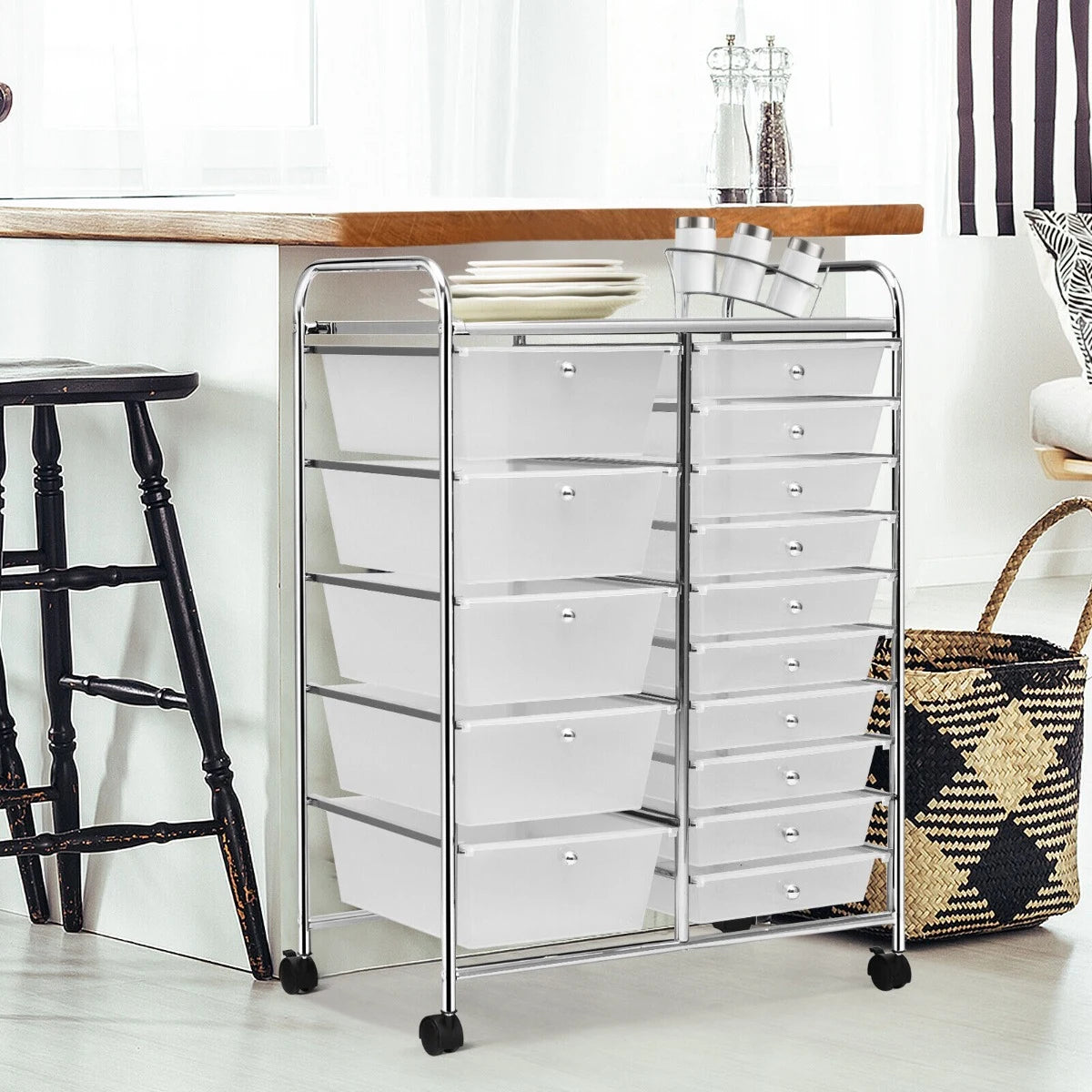 15 Drawer Rolling Storage Cart with Wheels for Home Office Clear