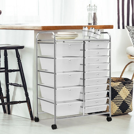 15 Drawer Rolling Storage Cart with Wheels for Home Office Clear
