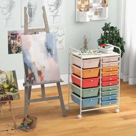 15-Drawer Utility Rolling Organizer Cart Multi-Use Storage-Deep Multicolor