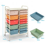 15-Drawer Utility Rolling Organizer Cart Multi-Use Storage-Deep Multicolor