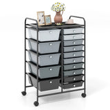 15 Drawer Rolling Storage Cart with 4 Wheels for Beauty Salon-Gradient Black With Black Frame