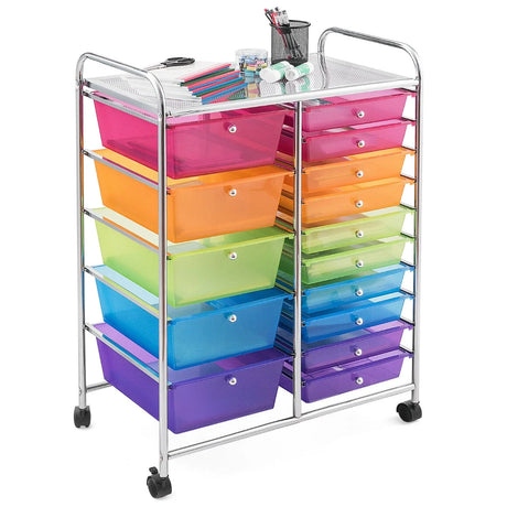 15 Drawer Rolling Storage Cart with Wheels for Home Office Multi-color