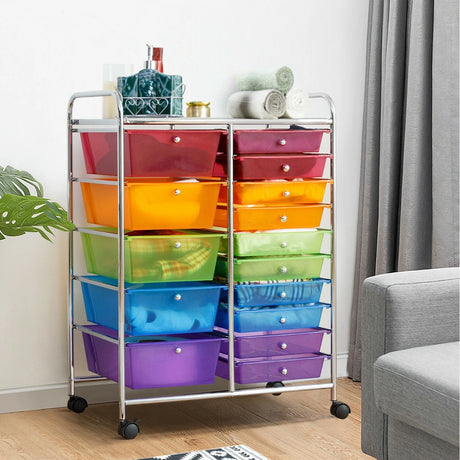 15 Drawer Rolling Storage Cart with Wheels for Home Office Multi-color