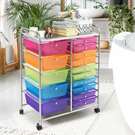15 Drawer Rolling Storage Cart with Wheels for Home Office Multi-color