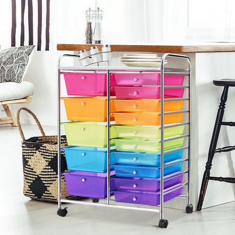 15 Drawer Rolling Storage Cart with Wheels for Home Office Multi-color