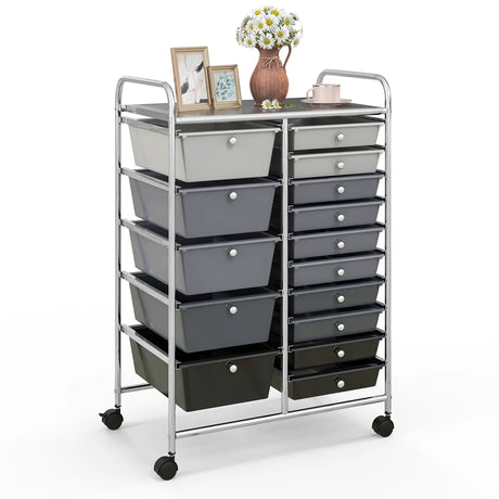 15-Drawer Utility Rolling Organizer Cart Multi-Use Storage-Black & Gray