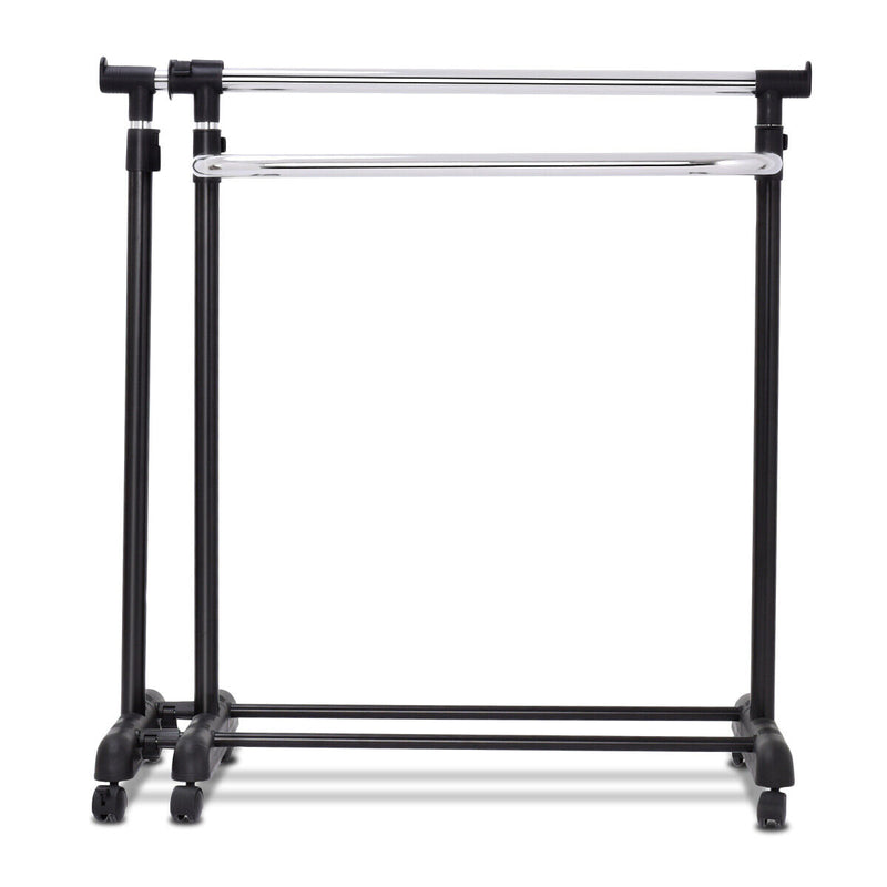 Single/Double Rail Mobile Garment Rack with Wheels and Bottom Shelf