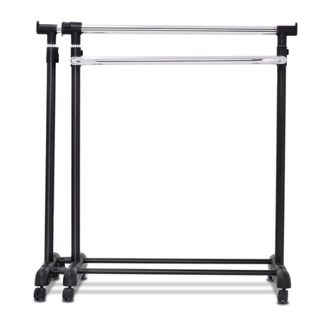 Single/Double Rail Mobile Garment Rack with Wheels and Bottom Shelf