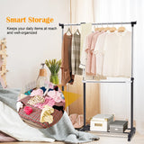 Single/Double Rail Mobile Garment Rack with Wheels and Bottom Shelf