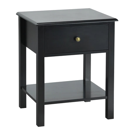 Modern Nightstand with Drawer and Shelf for Bedroom-Black