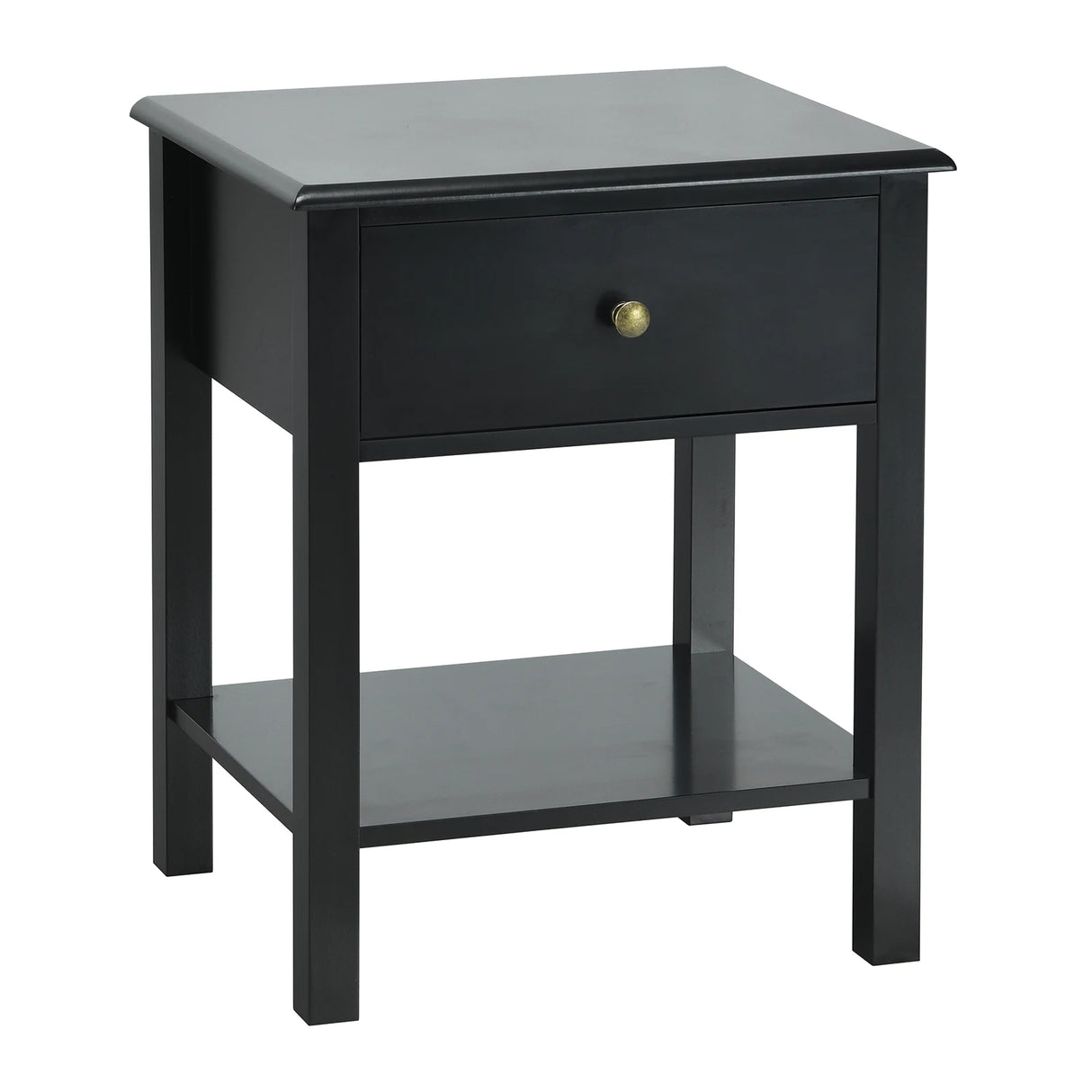 Modern Nightstand with Drawer and Shelf for Bedroom-Black