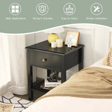 Modern Nightstand with Drawer and Shelf for Bedroom-Black