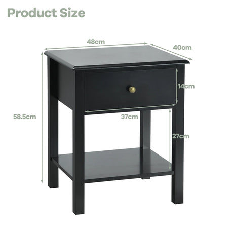 Modern Nightstand with Drawer and Shelf for Bedroom-Black