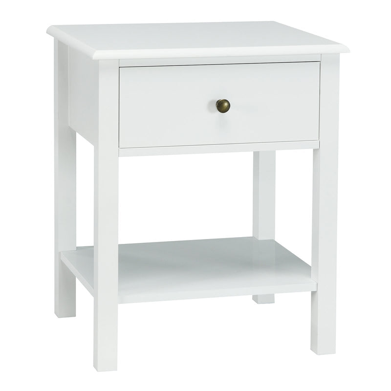 Modern Nightstand with Drawer and Shelf for Bedroom-White