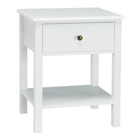 Modern Nightstand with Drawer and Shelf for Bedroom-White