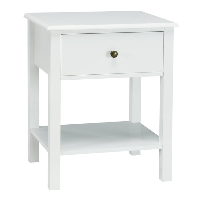 Modern Nightstand with Drawer and Shelf for Bedroom-White