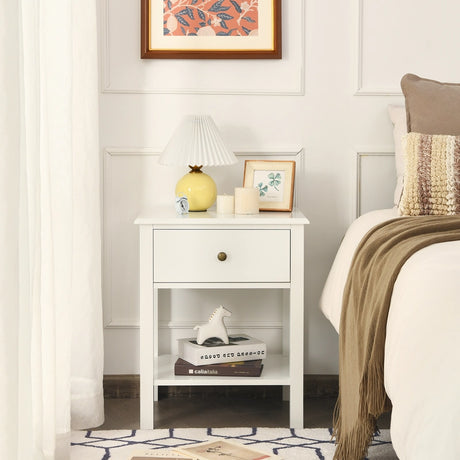 Modern Nightstand with Drawer and Shelf for Bedroom-White