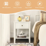 Modern Nightstand with Drawer and Shelf for Bedroom-White