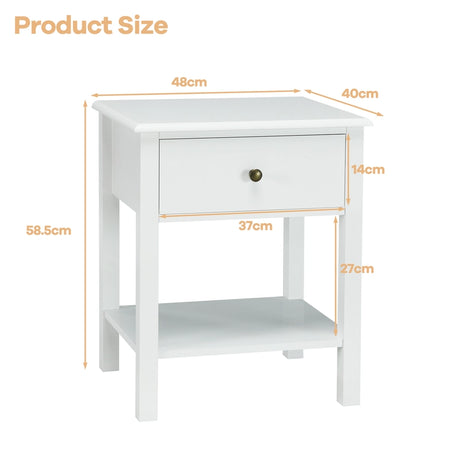 Modern Nightstand with Drawer and Shelf for Bedroom-White