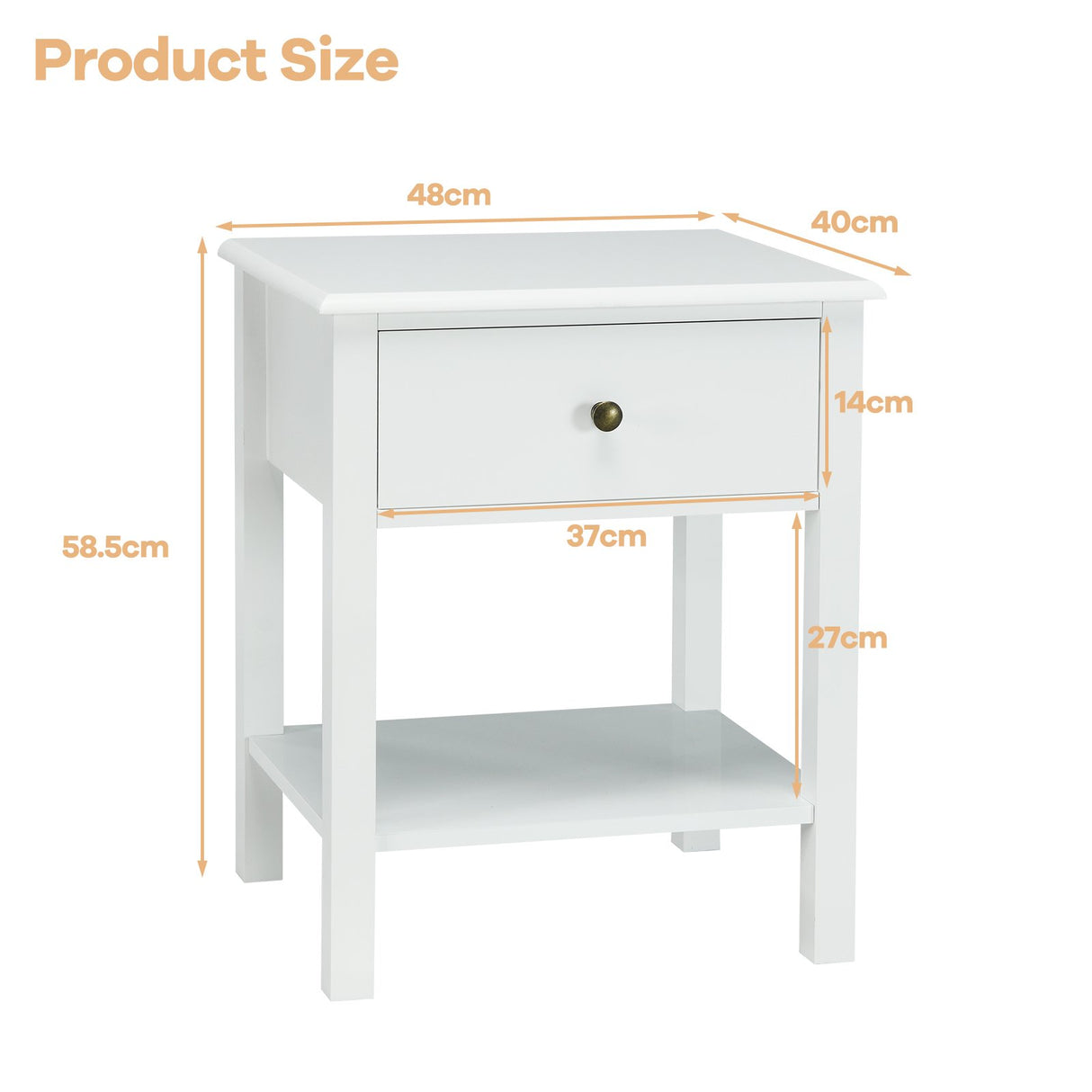 Modern Nightstand with Drawer and Shelf for Bedroom-White