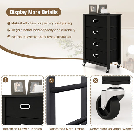 Heavy Duty Rolling File Cabinet with 4 Drawers