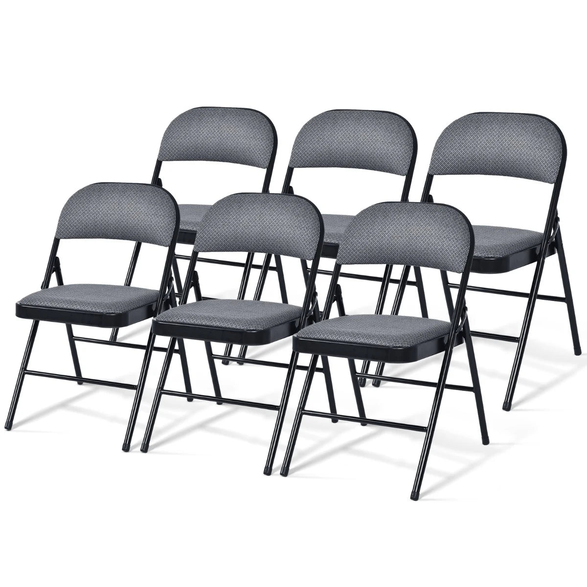 Set of 6 Folding Fabric Padded Chairs&nbsp;with Sponge Seat&nbsp;and Backrest-Grey
