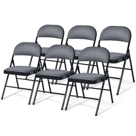 Set of 6 Folding Fabric Padded Chairs&nbsp;with Sponge Seat&nbsp;and Backrest-Grey