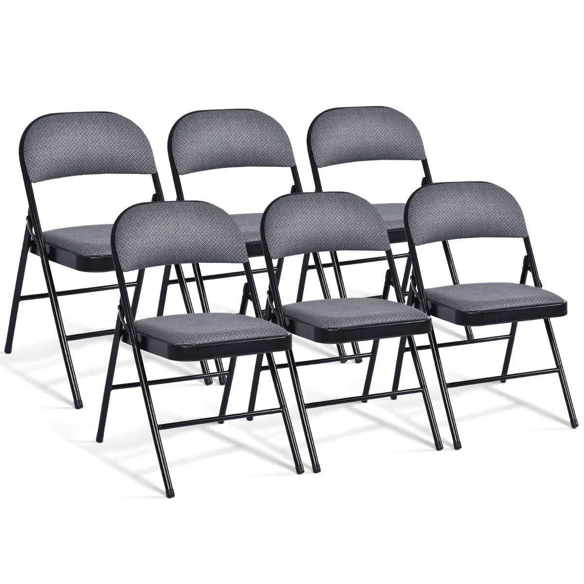 Set of 6 Folding Fabric Padded Chairs&nbsp;with Sponge Seat&nbsp;and Backrest-Grey