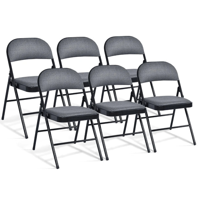 Set of 6 Folding Fabric Padded Chairs&nbsp;with Sponge Seat&nbsp;and Backrest-Grey
