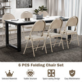 6 Pack Folding Chairs Portable Padded Office Kitchen Dining Chairs-Beige