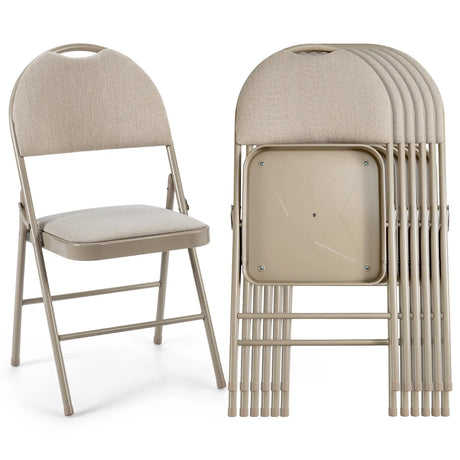 6 Pack Folding Chairs Portable Padded Office Kitchen Dining Chairs-Beige