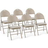 6 Pack Folding Chairs Portable Padded Office Kitchen Dining Chairs-Beige