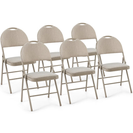 6 Pack Folding Chairs Portable Padded Office Kitchen Dining Chairs-Beige