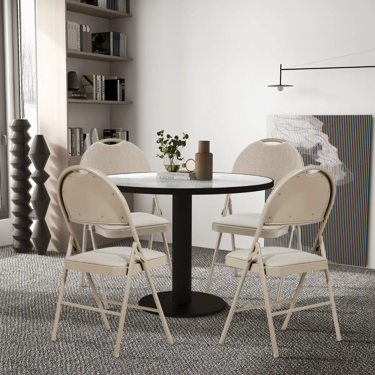 6 Pack Folding Chairs Portable Padded Office Kitchen Dining Chairs-Beige