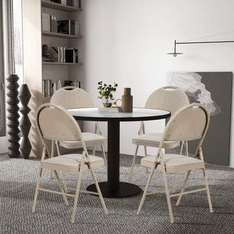6 Pack Folding Chairs Portable Padded Office Kitchen Dining Chairs-Beige