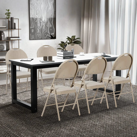6 Pack Folding Chairs Portable Padded Office Kitchen Dining Chairs-Beige