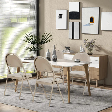 6 Pack Folding Chairs Portable Padded Office Kitchen Dining Chairs-Beige