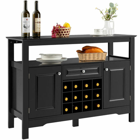 Modern Dining Buffet Cabinet with Wine Rack &amp; 2 Cabinets &amp; Drawer-Black