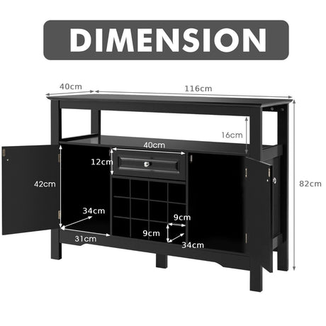 Modern Dining Buffet Cabinet with Wine Rack &amp; 2 Cabinets &amp; Drawer-Black