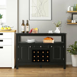 Modern Dining Buffet Cabinet with Wine Rack &amp; 2 Cabinets &amp; Drawer-Black
