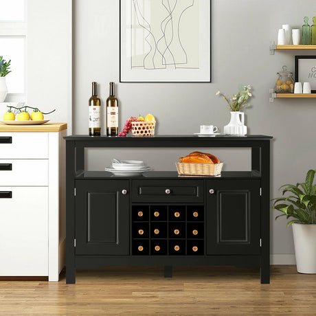 Modern Dining Buffet Cabinet with Wine Rack &amp; 2 Cabinets &amp; Drawer-Black